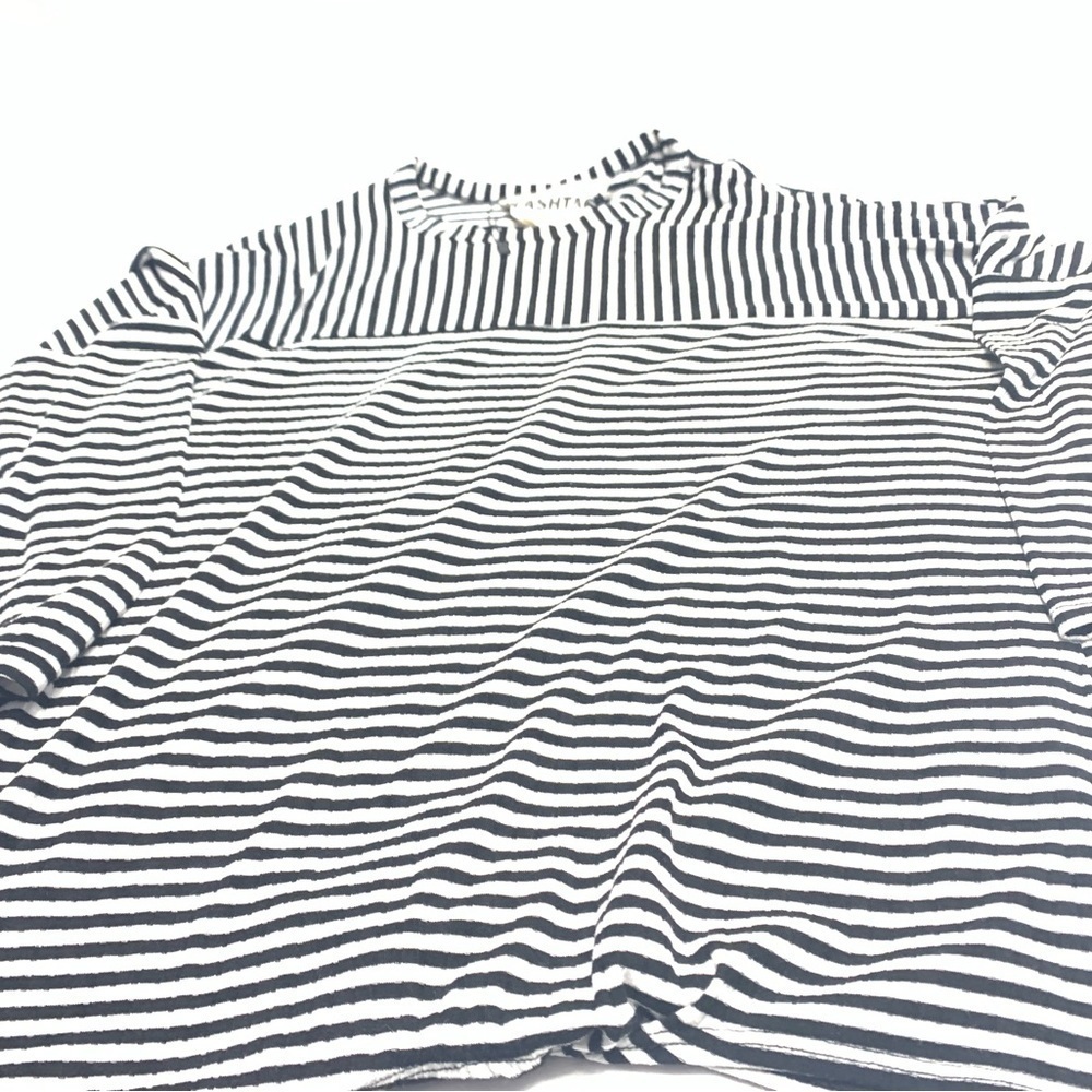 Hashtag Women’s Crew Neck Drop Waist Black White Striped 3/4 sleeve Shirt